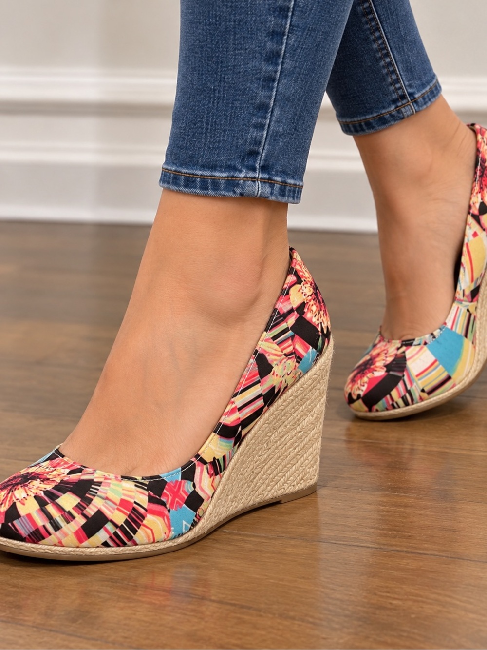 Unlisted by Kenneth Cole Multicolor Wedge Pumps - Black, Pink & Aqua